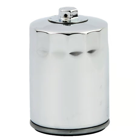 MCS spin-on oil filter with top nut for M8. Chrome öljysuodatin