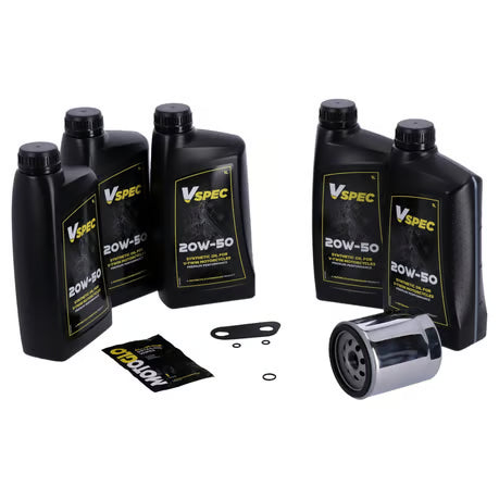 MCS, 'Big Oil' service kit. Sportster XL Full synthetic. Chrome filter -huoltosarja. Täyssynteettinen. Krominen suodatin.