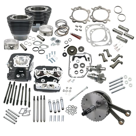 S&S, 124" Twin Cam Touring hot set-up kit with heads. Black 124" Twin Cam Touring -sähkösäätösarja venttiilikansilla
