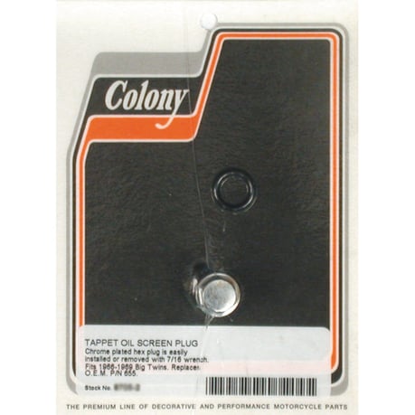 Colony, Hex style plug oil screen crankcase. Chrome kampikammion öljysihdin kuusiokolotulppa