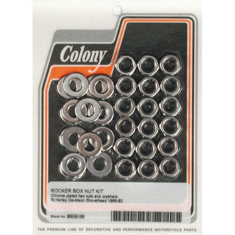Colony, Shovel rocker box top nut kit. Chrome, OEM style keinuvivun ylämutterisarja