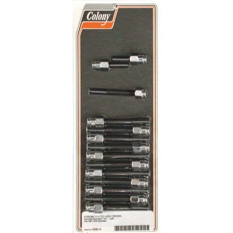 Colony, Sportster rocker box bolt kit. Cap style, chrome keinuvivun pulttisarja.