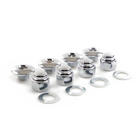 Colony, rocker shaft plug & nut kit. Buttonhead. Chrome Keinuvivun akselin tulppa- ja mutterisarja.