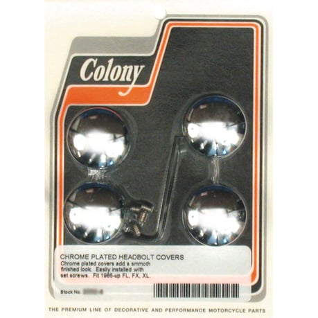 Colony, head bolt cover kit. Smooth domed, chrome Kannen pultin suojussarja. Sileä kupumainen, kromattu